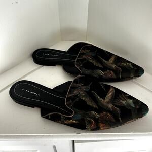 Zara Hummingbird embroidered printed pointed toe slip on shoes